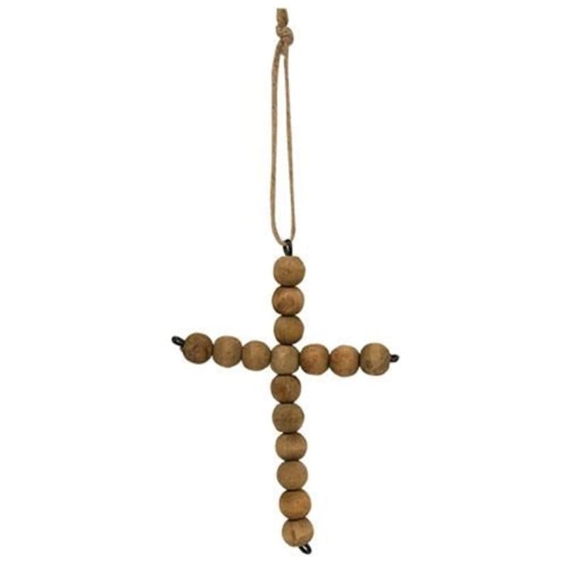 Natural Bead Hanging Cross - Height - 7.50 in. Width - 1.00 in.