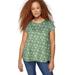 Plus Size Women's Trapeze Knit Tee by ellos in Forest Jade White Ditsy Floral (Size 14/16)