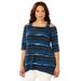 Plus Size Women's Asymmetry Open-Shoulder Tunic by Catherines in Black Watercolor Stripe (Size 2X)