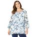 Plus Size Women's Floral Pintuck Peasant Top by Catherines in Light Aqua Abstract Floral (Size 3XWP)