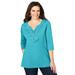 Plus Size Women's Crochet Placket Tee by Catherines in Aqua Blue (Size 5X)