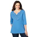 Plus Size Women's Crochet Placket Tee by Catherines in French Blue (Size 3X)