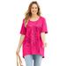 Plus Size Women's Slub Knit Sparkling Sequin Tee by Catherines in Pink Burst Palm Tree (Size 2X)