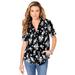 Plus Size Women's Short-Sleeve Kate Big Shirt by Roaman's in Black Flat Floral (Size 42 W) Button Down Shirt Blouse