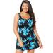 Plus Size Women's Chlorine Resistant Tank Swimdress by Swimsuits For All in Blue Poppies (Size 16)