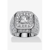 Men's Big & Tall Men'S Platinum Plated Cushion Ring Cubic Zirconia (2 1/3 Cttw Tdw) by PalmBeach Jewelry in White (Size 8)