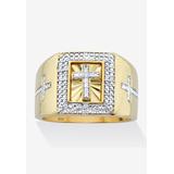 Men's Big & Tall Men'S Gold Over Sterling Silver Diamond Accent Cross Ring (1/10 Cttw) by PalmBeach Jewelry in Gold (Size 11)
