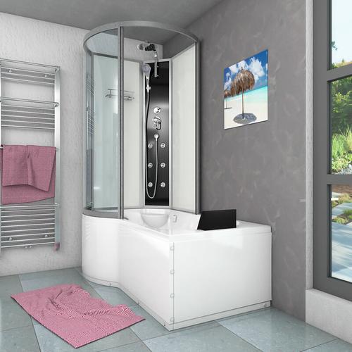 Wanne Duschtempel Badewanne Dusche Duschkabine K50-R00 170x98cm - Weiß
