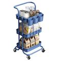 alvorog 3-Tier Rolling Utility Cart Storage Shelves Multifunction Storage Trolley Service Cart with Mesh Basket Handles and Wheels Easy Assembly for Bathroom, Kitchen, Office (Color Navy Blue)