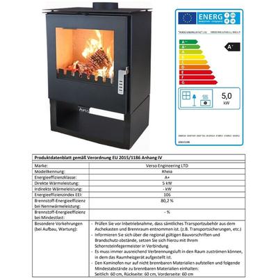 Verso - eek a+ Kaminofen Holz Rheia Holzofen 5 kW Kamin Ofen Dauerbrandofen Werkstattofen Image