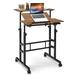 Costway Mobile Standing up Desk Adjustable Computer Desk Tilting Workstation-Walnut