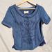 Anthropologie Tops | Anthropologie Navy Blue Sweater Shirt With Bottom Frill | Color: Blue/White | Size: S