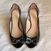 Coach Shoes | Coach Larchmont A4867 Classic Wedge Peep Toe Pumps Leather Black | Color: Black/Silver | Size: 6