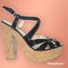 Nine West Shoes | Nine West Addagirl Strappy Platform Chunky Cork Heel Sandal Size 8 | Color: Black/Tan | Size: 8