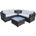 Red Barrel Studio® 4-piece Rattan Patio Furniture Sets, Wicker Bistro Patio Set w/ Ottoman, Glass Coffee Table | Wayfair