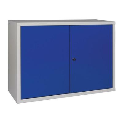 Hängeschrank H600xB800xT300 mm Vollblech, 1 Boden Stahlblech lichtgrau, RAL 7035/enzianblau, RAL