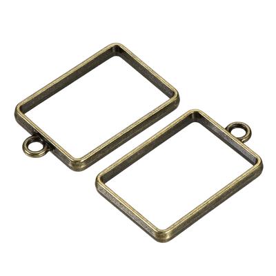 10Pcs Resin Pendants Frames 33x21mm Rectangle Alloy Hollow Charms - Bronze