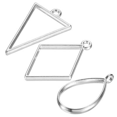 1Set/60Pcs Resin Pendants Frames 3 Shapes Alloy Hollow DIY Charms - Silver Tone