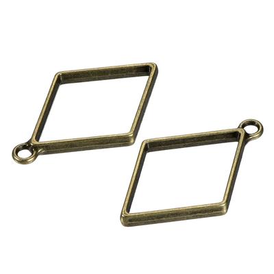 10Pcs Resin Pendants Frames Rhombus Alloy Hollow Charms for DIY - Bronze