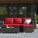 Stopover 3 Piece Outdoor Patio Sunbrella Sectional Set by Modway Synthetic Wicker/All - Weather Wicker/Wicker/Rattan in Red | Wayfair