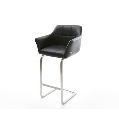 DELIFE Barstuhl Yulo-Flex Echt-Leder Schwarz Freischwinger flach Edelstahl, Barstühle Image