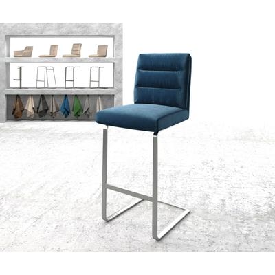 DELIFE Barstuhl Pela-Flex Samt Blau Freischwinger flach Edelstahl, Barstühle Image