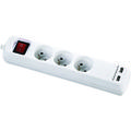 Bloc multiprise avec interrupteur 3 prises 2P+T et 2 prises usb 5V dc - Cordon H05VV-F 3G1mm²