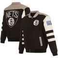 "Men's JH Design Black Brooklyn Nets Stripe Colorblock Nylon Reversible Full-Snap Jacket"