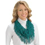 Soft Crochet Knit Infinity Scarf with Tassel Fringe - Dress Up Any Outfit With This Warm Accent Teal One Size