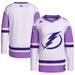 Men's adidas White/Purple Tampa Bay Lightning Hockey Fights Cancer Primegreen Authentic Blank Practice Jersey