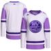 Men's adidas White/Purple New York Islanders Hockey Fights Cancer Primegreen Authentic Blank Practice Jersey