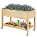 Gymax Raised Garden Bed Wood Elevated Planter Bed w/Lockable Wheels - See Details