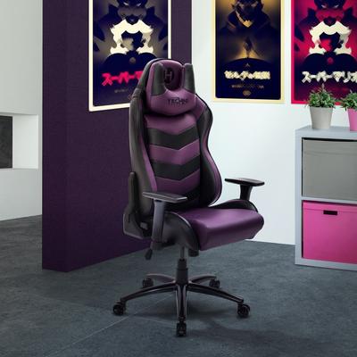 Ergonomic High Back Racer Style Video Gaming Chair, Ajustable, PU Leather Upholstery, Purple/Black