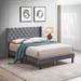 Velvet Button Tufted-Upholstered Bed with Wings Design - Strong Wood Slat Support - Easy Assembly - Grey