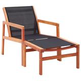 vidaXL Patio Chair with Footrest Solid Eucalyptus Wood and Textilene - 23.6" x 52.4" x 30.5"