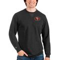 Men's Antigua Heathered Black San Francisco 49ers Reward Crewneck Pullover Sweatshirt