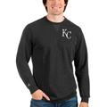 Men's Antigua Heathered Black Kansas City Royals Reward Crewneck Pullover Sweatshirt