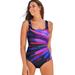 Plus Size Women's Chlorine Resistant Square Neck Tummy Control One Piece Swimsuit by Swimsuits For All in Warm Starburst (Size 22)