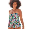 Plus Size Women's Flyaway Bandeau Tankini Top by Swimsuits For All in Multi Tropical (Size 12)