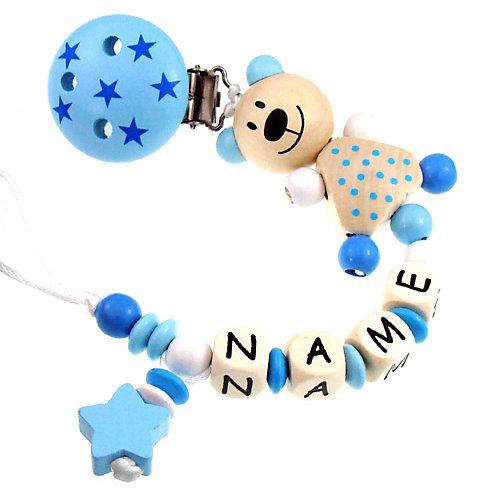 Schnullerkette Teddybär Sterne personalisiert mit Namen blau
