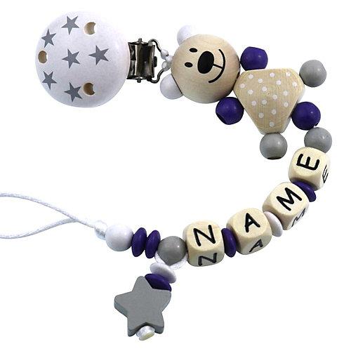 Schnullerkette Teddybär Sterne personalisiert mit Namen lila