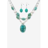 Women's Silver Tone Necklace And Earring Set, Pearl And Turquoise by PalmBeach Jewelry in Pearl Turquoise