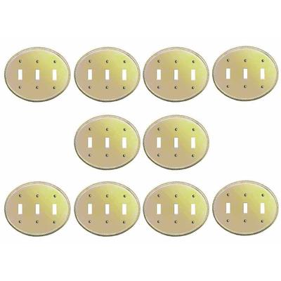 10 Solid Brass Triple Toggle Switchplate Oval Braided | Renovator's Supply