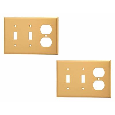 2 Switch Plate Brushed Brass Double Toggle/Outlet | Renovator's Supply
