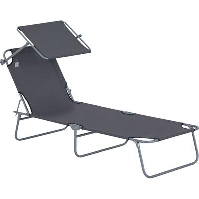 Sonnenliege Gartenliege Wellnessliege Strandliege klappbar mit Sonnenschutz Grau 187 x 58 x 36 cm