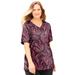 Plus Size Women's Suprema® Short Sleeve V-Neck Tee by Catherines in Black Allover Paisley (Size 0X)