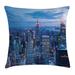 East Urban Home Ambesonne New York Throw Pillow Cushion Cover, Aerial Night View Of NYC w/ Dusk Sky Cloudy Sunset In City Fashion Capital Art Photo | Wayfair