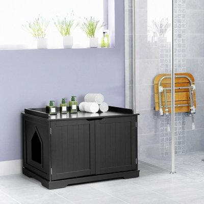 Three Posts™ Barden Cat Litter Box Wooden Enclosure Pet House Washroom Storage Bench Wood in Black, Size 20.5 H x 29.5 W x 21.0 D in | Wayfair