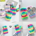 Étui en peluche souple pour Samsung Galaxy arc-en-ciel fourrure Hpronostic Cover A11 A21s A31