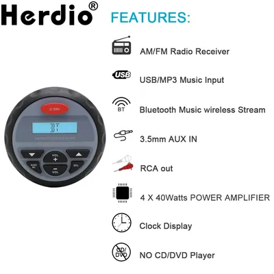 Radio stéréo Bluetooth étanche pour moto et bateau système Audio USB MP3 récepteur FM AM pour RZR